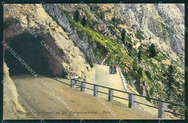 Belluno Falzarego Tunnel Dolomitenstrasse Auto cartolina VK4082
