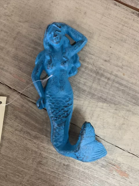 RUSTIC CAST IRON NAUTICAL MERMAID BEACH TOWEL HOOK HANGER Coastal Home Decor NEW