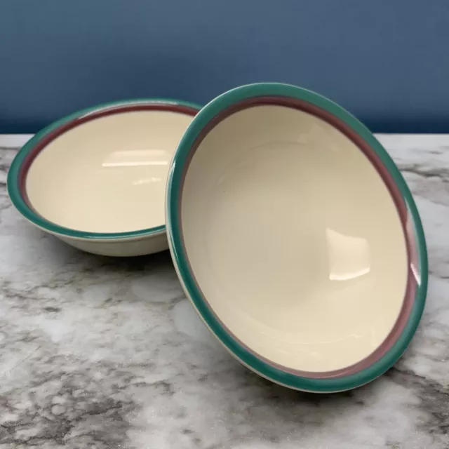 Set of 2 Pfaltzgraff JUNIPER 6" Soup Cereal Bowl Mauve Teal Green Bands