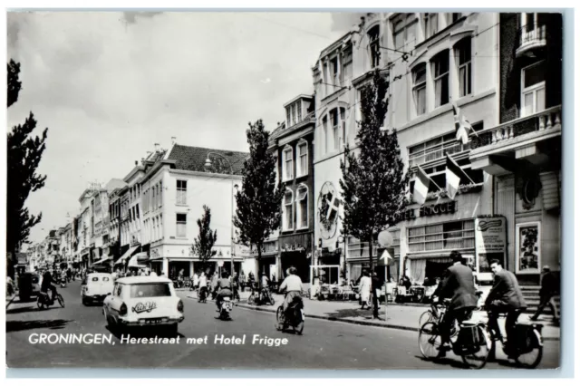 c1950's Herestraat With Hotel Frigge Groningen Netherlands RPPC Photo Postcard