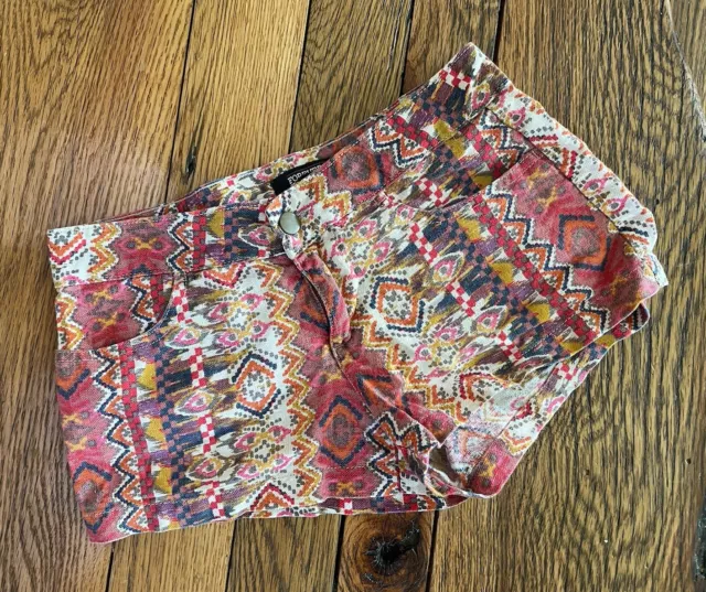 Womens Juniors Forever 21 Low Rise Geometric Linen Cotton Blend Shorts Sz 25