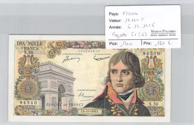 Billet France - 10000 Francs - 6.12.1956 - Fayette 51(6) - Pick 140 - N°94540