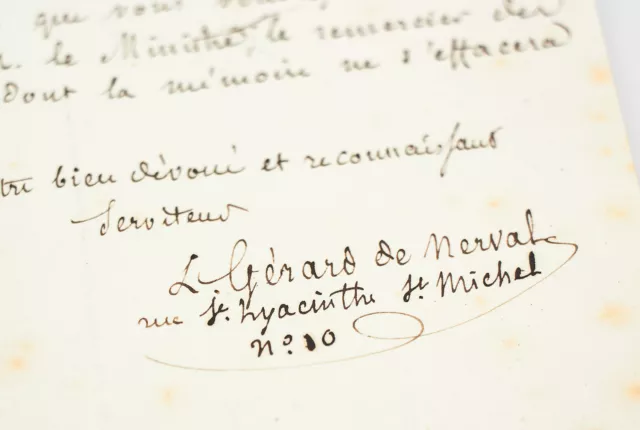 NERVAL Lettre AUTOGRAPHE SIGNEE à Auguste Cavé MANUSCRIT 1841