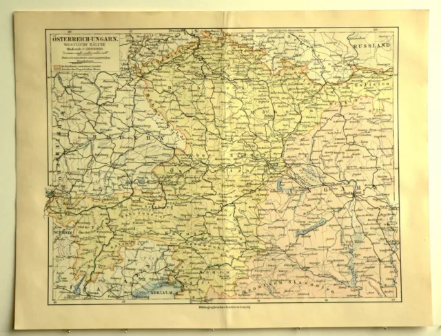 Alte Landkarte von 1898 Österreich - Ungarn