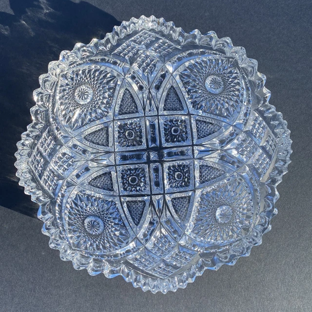 Antique Am Brilliant NUCUT Crystal Bowl Rounded Sawtooth Rim Early 20th C Easter