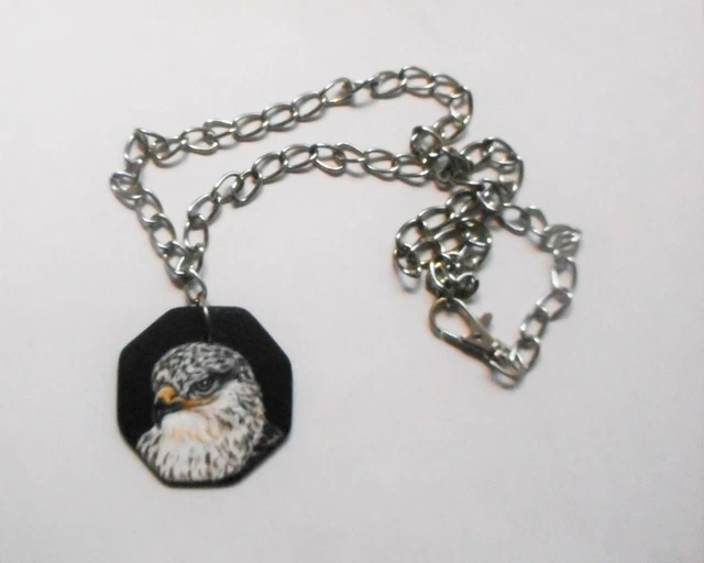 Falcon Bird Necklace Hand Painted Ceramic Pendant Unisex Jewelry
