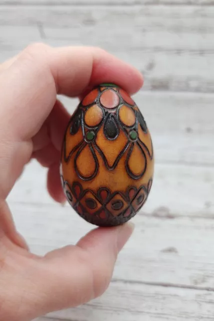 Vtg Folk Art Easter Wooden Egg Hand Carved & Painted