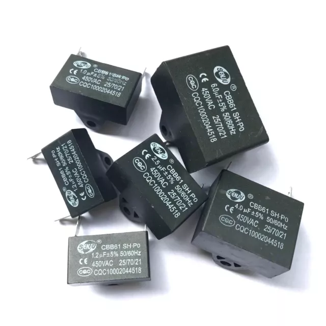 CBB61 450V 1/1.5/2/2.5/3/4/5/6/8/10/12 UF Motor Run Capacitor 2 Pins 450VAC