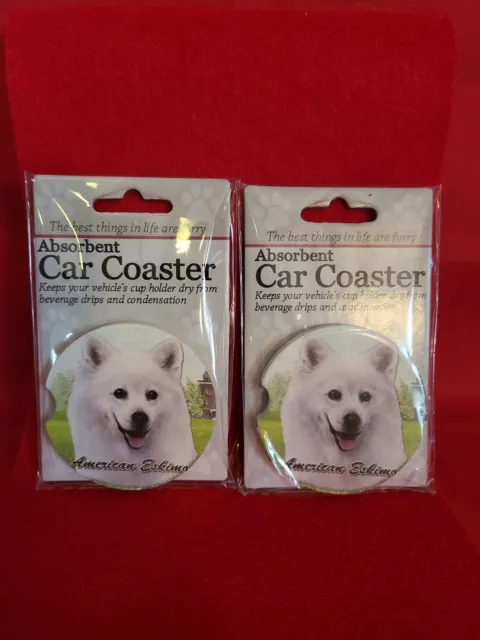 American Eskimo Car Coaster New Dog Absorbent Set of 2 Stoneware