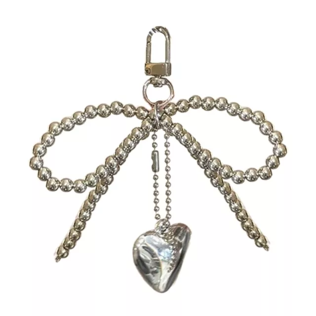 Cute Bead Bowknot Heart Keychain Pendant Lovely Decoration Bag Pendant