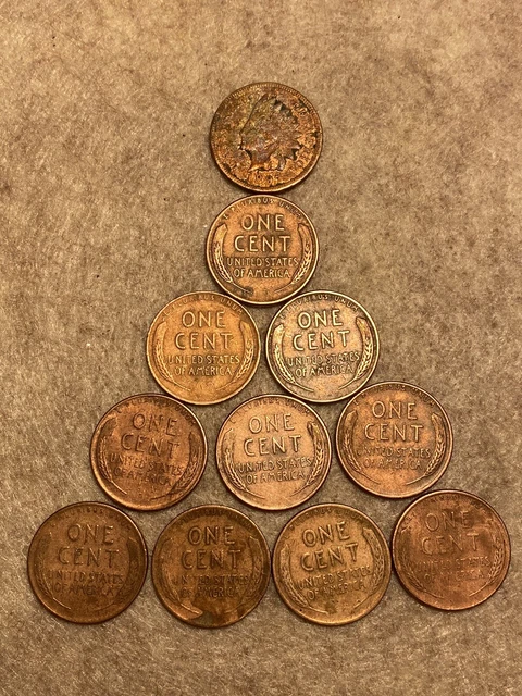 Wheat and Indian head cent pennies