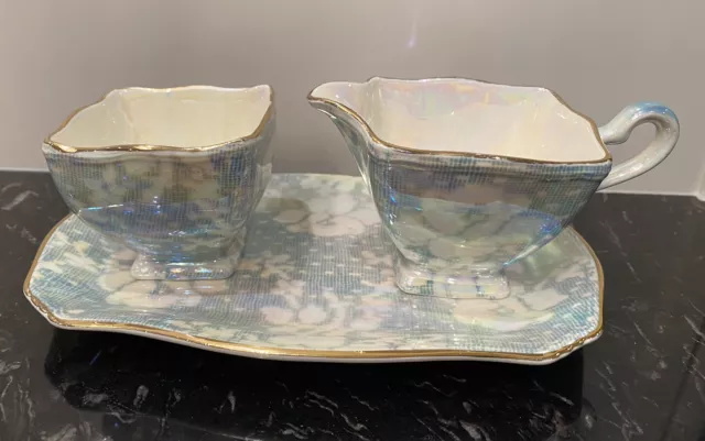 Antique Royal Winton Grimwades Floral Tapestry Lustrous Creamer Sugar Bowl Set