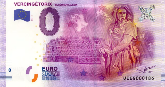 21 ALISE-SAINTE-REINE Vercingétorix, N° de la 2ème, 2016, Billet Euro Souvenir