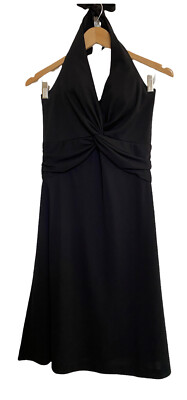 WHITE HOUSE BLACK MARKET Black Fit n Flare Halter Dress SZ 4 Twisted Front EUC