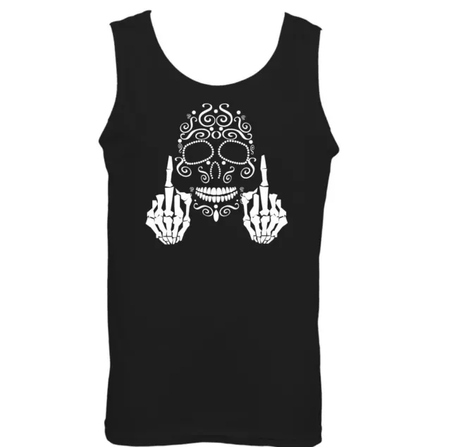 Zuckerschädel Mittelfinger Herren Day of the Dead Weste Motorrad Fahrrad Biker Goth