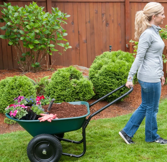 GARDEN WHEELBARROW POLY Tray Yard Rover Dual Wheel Utility Cart Wagons