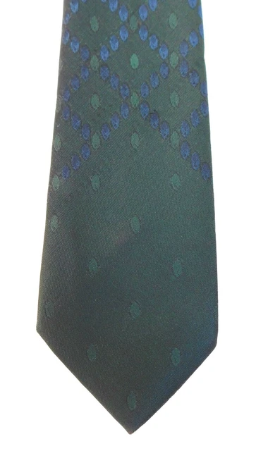 Cravatta in poliestere vintage verde M&S anni '60 ovali macchie blu a pois