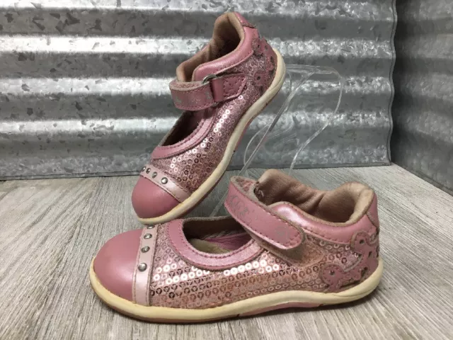 Stride Rite SRT Technology Leather Aurora Disney Pink Sequin Toddler size 5.5C