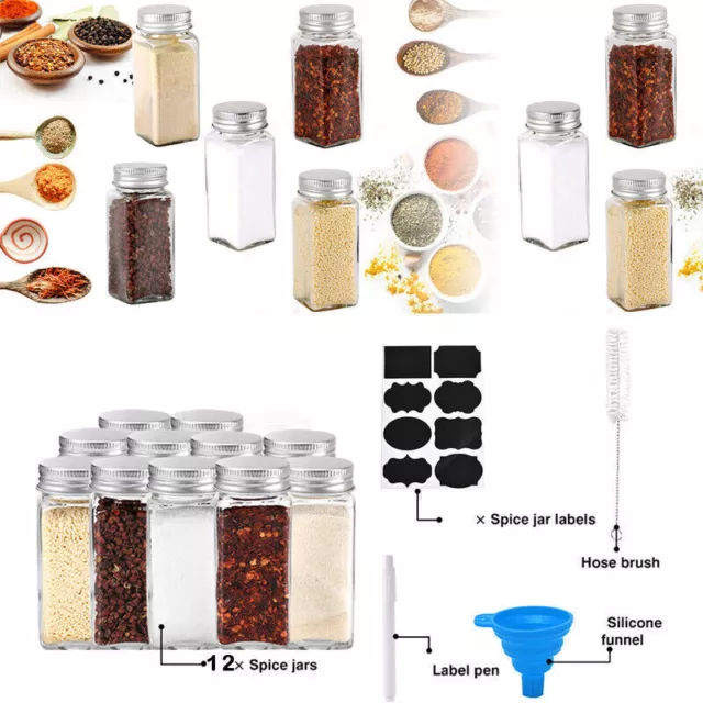 Upto 36x Clear Square Glass Jars Lid Spice Herb Seasoning Condiment Storage AU 2