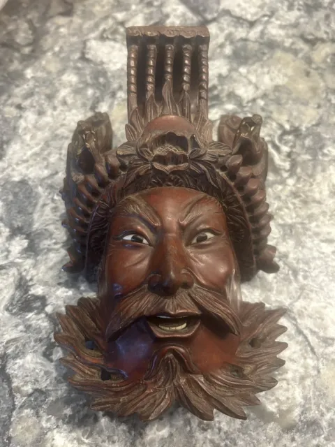 Vintage 19C Rosewood Hand Carved Asian Chinese Face Mask Wall Decor (M)