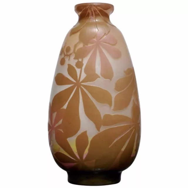 Monumental Emile Galle Four-Color Botanicals Vase, circa 1905