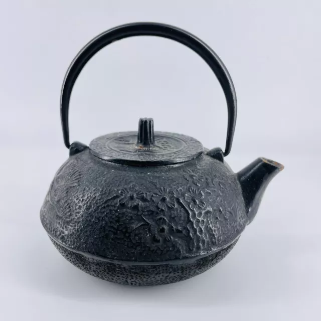 Antique Japanese cast iron Bamboo Pine & Blossom Tetsubin teapot