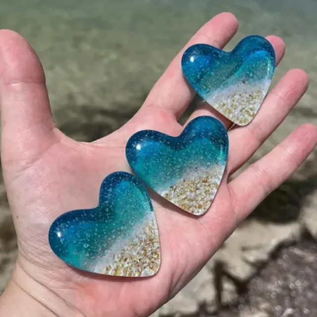 Plastic Pocket Token Glass Hearts Keepsake Handmade Sea Glass Heart