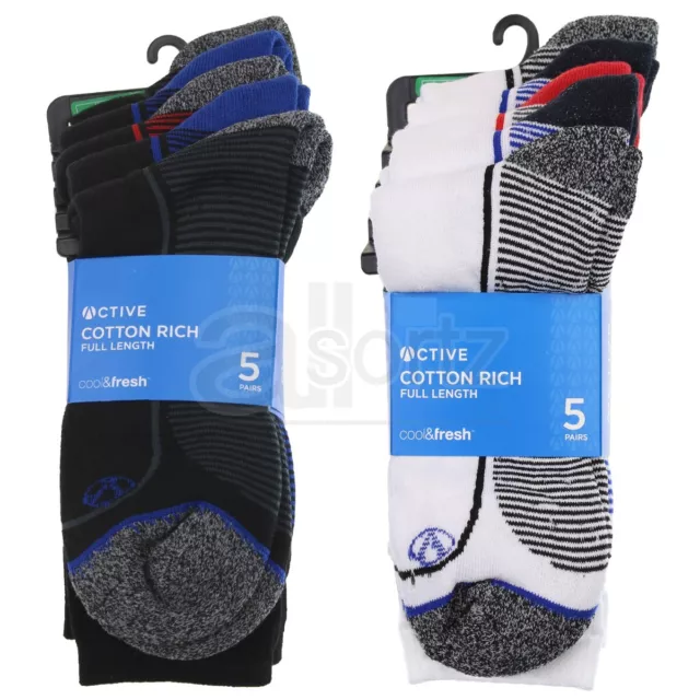 Mens ex M S Sport Socks Active 5 Pairs Cotton Rich Full Length Size 6-12 Adult