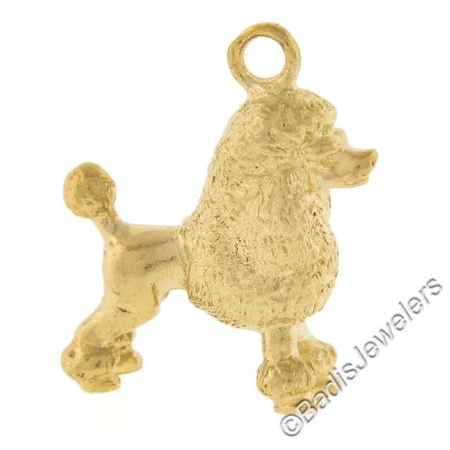Solid 14K Gelbgold 3D Detaillierte Pudel Hund 17.3x14.4mm Charm Anhänger