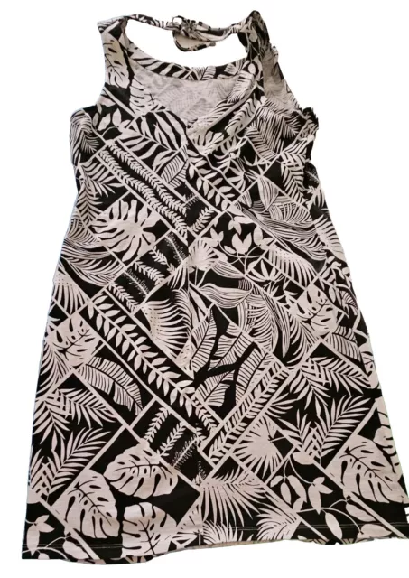 TOMMY BAHAMA Black White Tropical Print Short Sleeveless Dress Medium NWOT