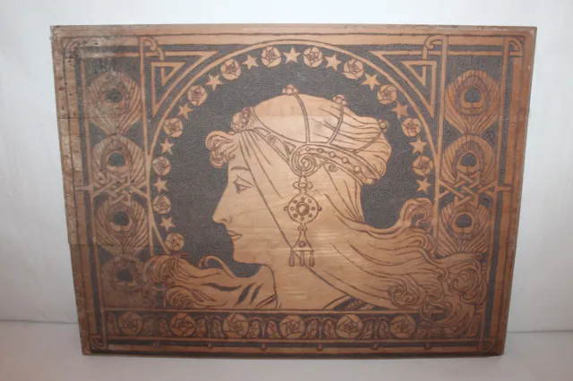 Beautiful engraved wooden board ""Femme Art Nouveau"" for engraving printing