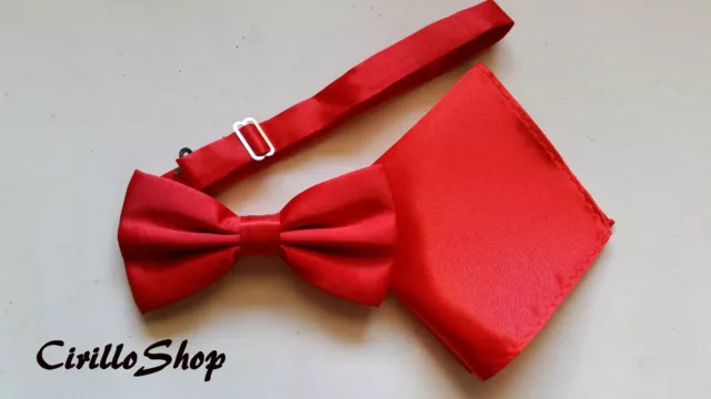 FAZZOLETTO + PAPILLON FARFALLA POCHETTE  RASO CRAVATTINO ROSSO VIVACE Uomo Donna