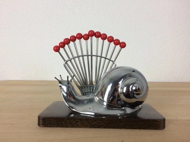Escargot Porte-piques Art Déco En Métal Chromé Signé Gouaille - Très Bon état