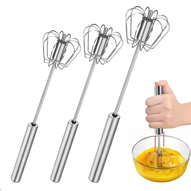 Fouet à Poussée Manuelle Rotatif 10 Pouces - Mélangeur Œufs Acier Inoxydable Automatique