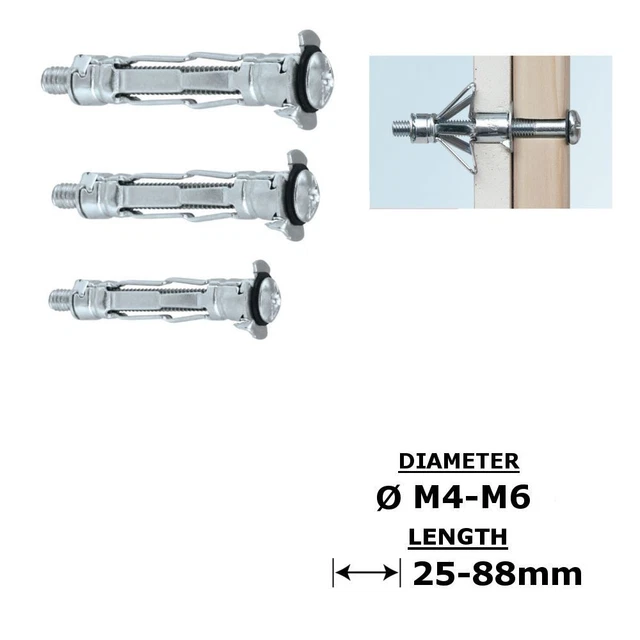 ALL SIZES HOLLOW Wall Anchors Cavity Wall Heavy Duty Metal Plasterboard