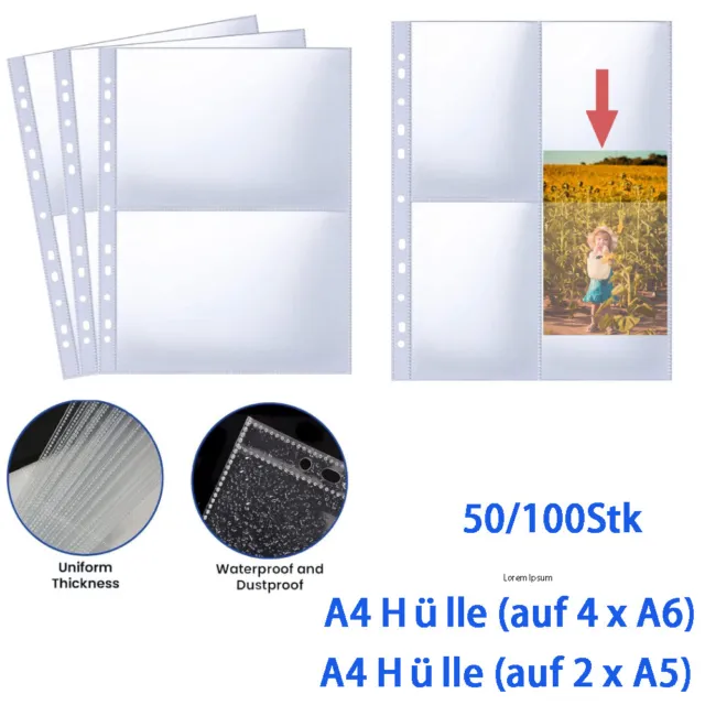 50-100x DIN A4 Sammelhüllen Prospekthüllen Kartenhüllen 120my auf A5 A6
