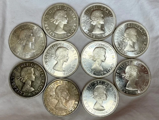 CANADA: 1964 Dollar Collection, 10 Pieces —6 OZ SILVER, SEE VID, HI GRADE & NICE