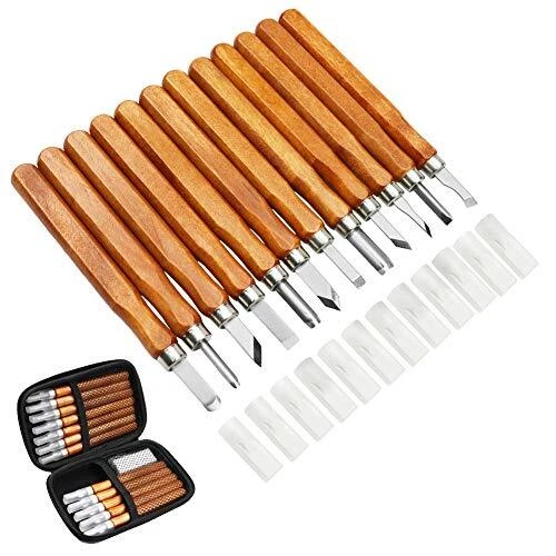 MAIKEHIGH 14Pcs Kit d'outils de sculpture sur bois - Ciseaux de sculpture pro...