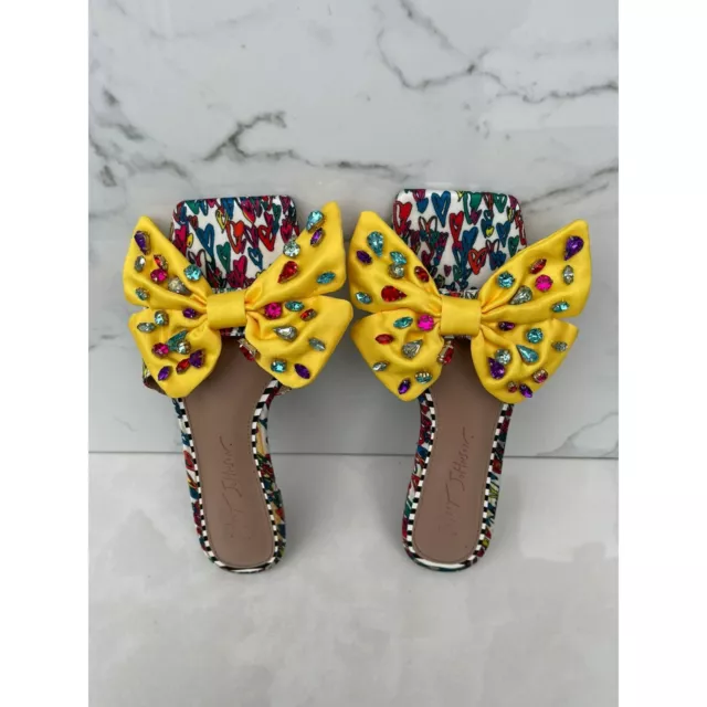 Betsey Johnson Womens Daisy Rhinestone Bow Slide Sandals Multicolor Sz 5.5