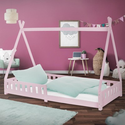 Tipi Lit tipi pour enfants rose en bois de pin avec protection antichute 160x80 cm 