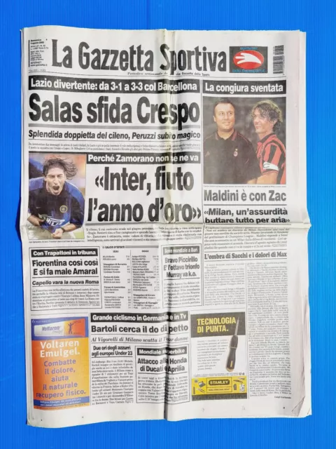 Gazzetta Dello Sport 6 Agosto 2000 Maldini-Milan- Zamorano- Lazio-Barcellona 3-3