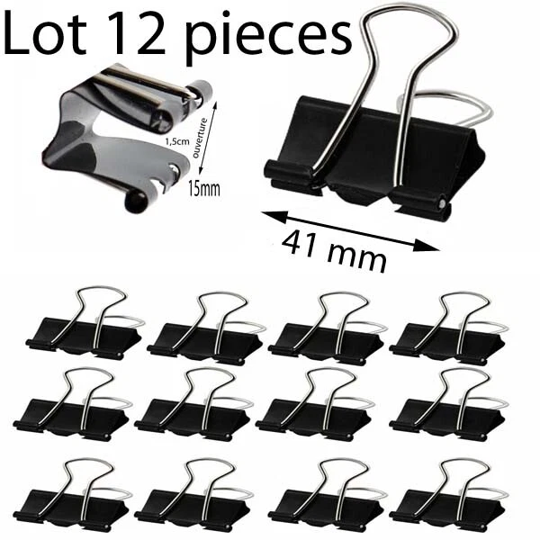 Lot 72 Pinces Double Clip - 15mm Et 19mm - Métal Noir - Pour Bureau/école