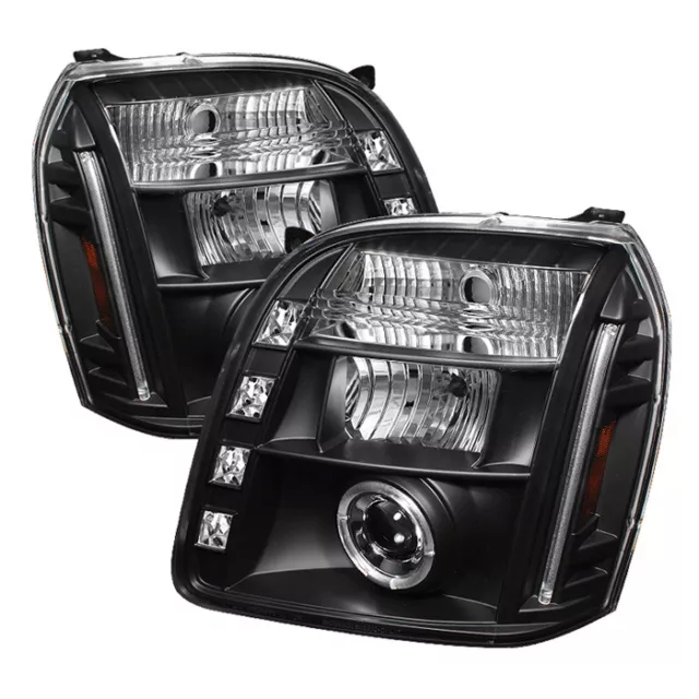 GMC 07-14 Yukon Denali XL Black One Halo LED Projector Headlights Lamps Pair