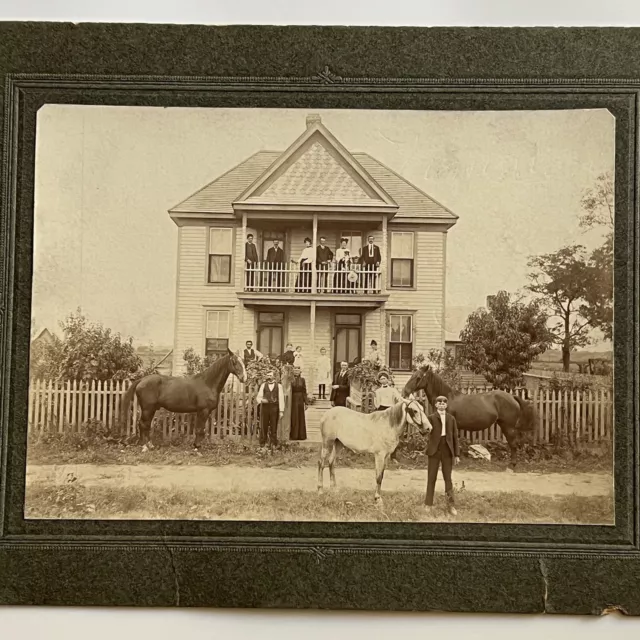 Antique Cabinet Card Great Group Photograph Beautiful House Horses Dog ID Ruck 3