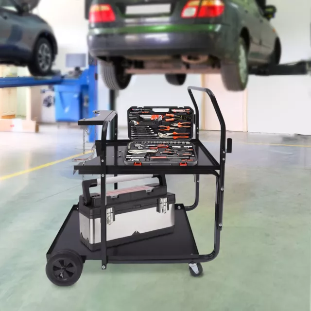 2 Layers Heavy Duty Welding Trolly Cart w/ Two 360° Rotating Wheels 4 Hooks USA