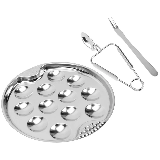 Assiette Escargot 6 Trous Plaque à Escargots Inoxydable - 12 Alvéoles, 22.2x18.5 Cm, Poignées, Pour Cuisson Four, Lave-Vaisselle Plat A Escargot 12 Trous