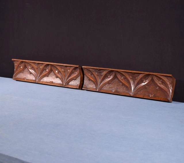 *Pair of Antique Gothic Carved Drawer Panels/Trim in Solid Walnut Wood Salvage
