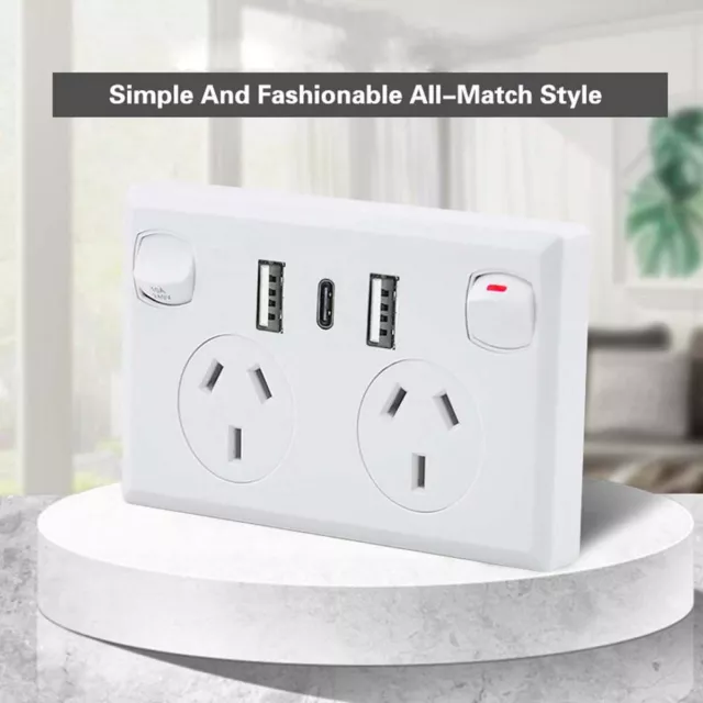 10A Charge 3.6A Dual USB Type-C Double Power Point GPO Wall Switch outlet Supply