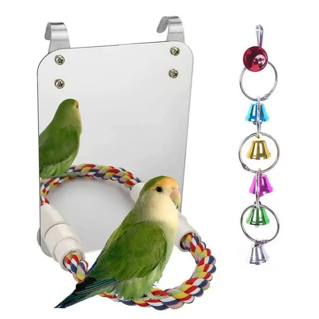 Haustier Vogelspiegel mit Sitzstangen Plattform Kletterkäfig Spielzeug für