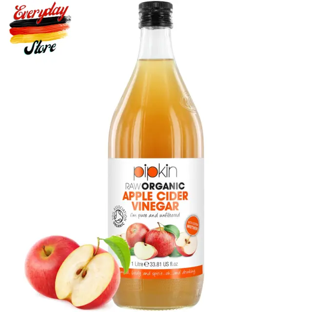 Aceto di sidro di mele biologico 100% biologico con aceto, crudo e puro, kosher, 1000 ml